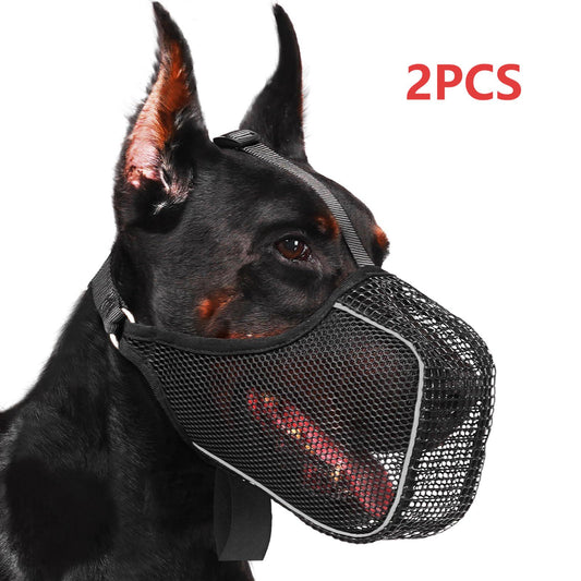 Dog Muzzle Reflective Mesh 2 Pack Anti-Bite Full Coverage with Adjustable Straps, Soft Breathable Polyester Dog Mask for Grooming Vet Visits
