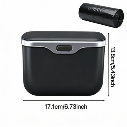 Slim Beige Car Trash Bin with Push Lid, Snap-On Mount, 17.1 cm Width and Included Liner Bags