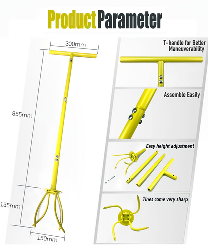 Garden Cultivator Manual Soil Loosener & Scarifier, Heavy-Duty Detachable Ergonomic Handle, Multi-Function Tool for Lawn Aeration