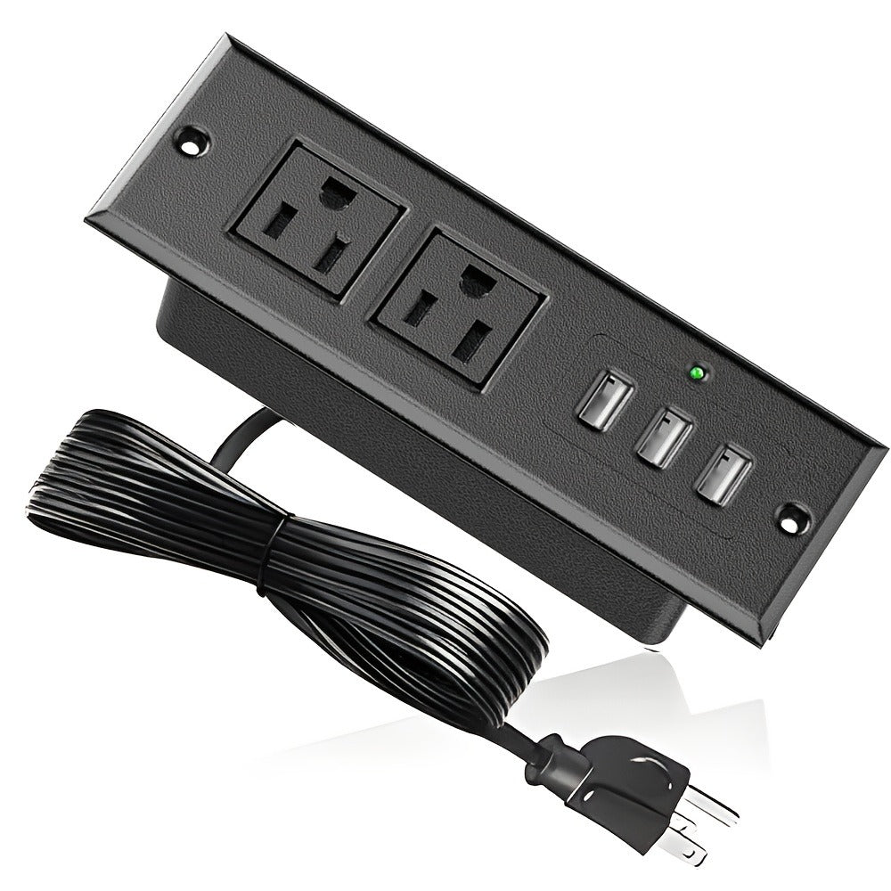 Recessed Power Strip Flush Mount Desk Outlet - 2 AC Outlets & 3 USB-A Ports for an Everyday Personal Care Routine