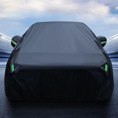 Black Full Car Cover with Green Reflective Tabs, Storage Bag and 5.1 x 2 x 1.5 m Vehicle Fit Size
