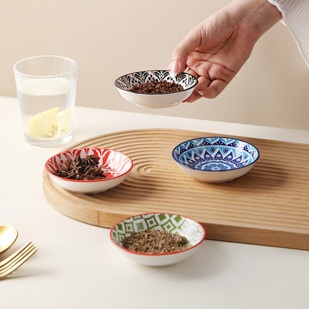 Dipping Sauce Dish Set 10/12 Piece Bohemian Ceramic for Home Cooking, Dining and Outdoor Meals