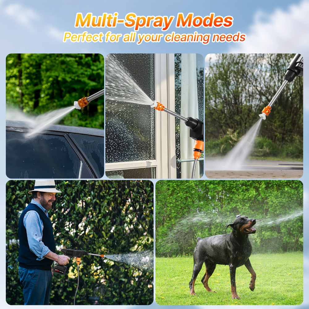 Cordless Pressure Washer 300W – 6-in-1 Nozzle, 1.3GPM Handheld Car Wash Gun with 15000mAh Battery, 60-Min Runtime for Car, Home