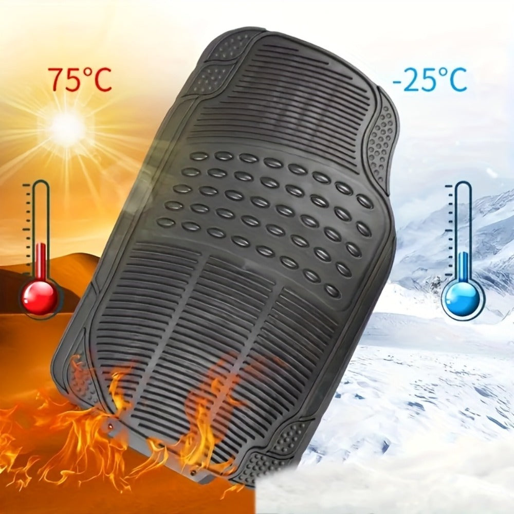 Molded Black Car Floor Mats, Three-Piece PVC Set with Two Front Mats, Rear Liner and Trim Guides