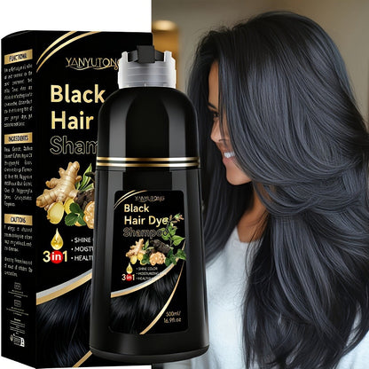 Ammonia-Free Herbal Hair Color Shampoo 3-in-1 Colors in 15 Minutes Lasts 30 Days – Semi Permanent Gray Coverage Moisturizing Cleansing Black