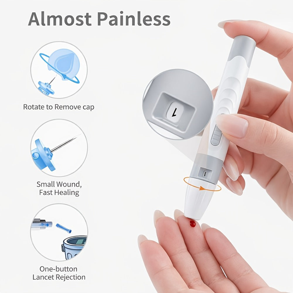 Blood Glucose Meter Kit FDA Cleared, 50 Test Strips + 50 Needles, Large Display 5-Second Results No Coding