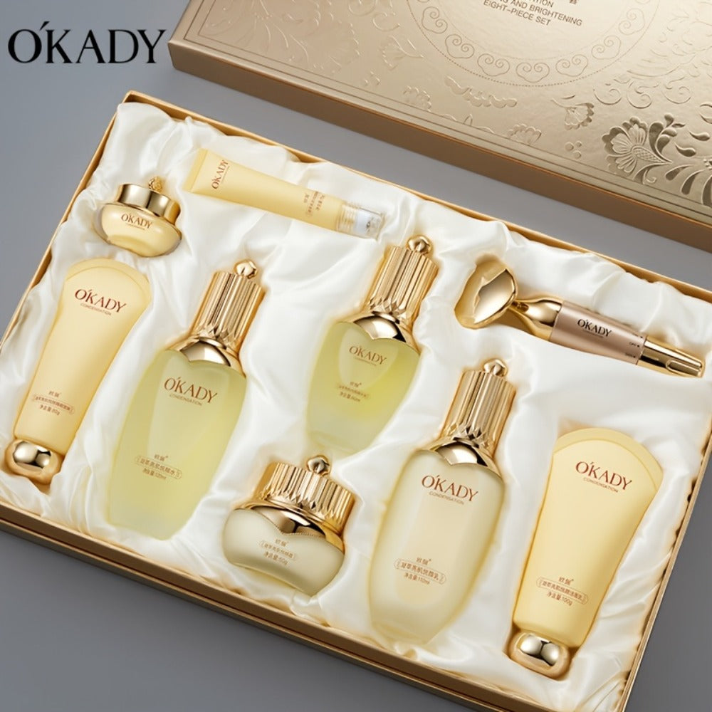 Skincare Set with OKADY Label, 9 Ginseng Products Including Cleanser Toner Essence Serum and Creams