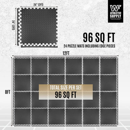 Interlocking EVA Foam Floor Tiles 24x24 Inch 1/2 Inch Thick, 24-Tile Set Covers 96 Sq Ft, Multipurpose Cushioned Gym Mat for Home Gym, Yoga