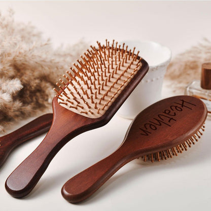 Personalized Engraved Wooden Hairbrush Custom Curly Styling Brush Square Oval Shape Gift, for Home, Travel and Salon Hair Styling