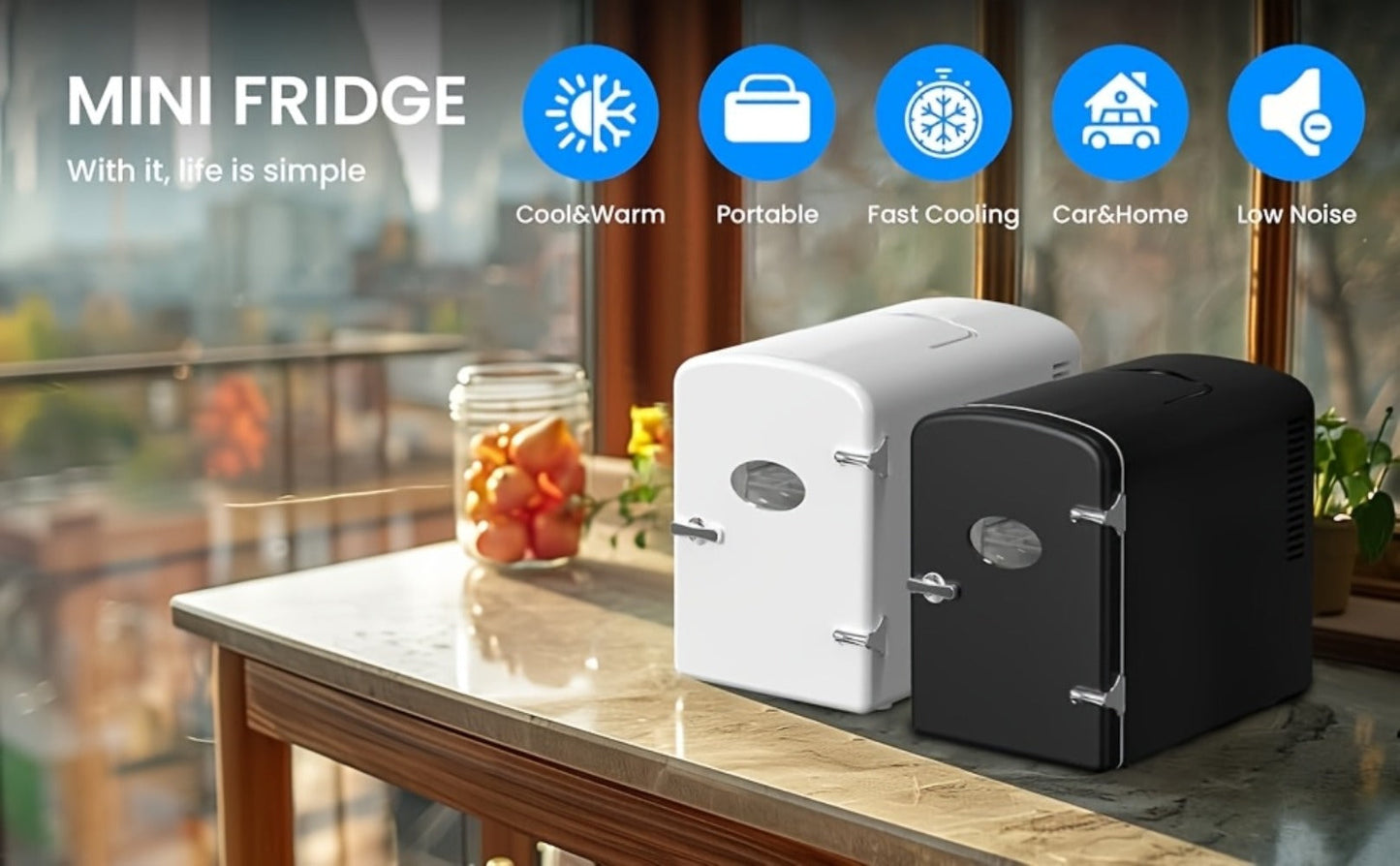 Mini Fridge Portable Cooler & Warmer 9-Can 1.59 Gal with Window for Entryways, Bedrooms and Living Spaces