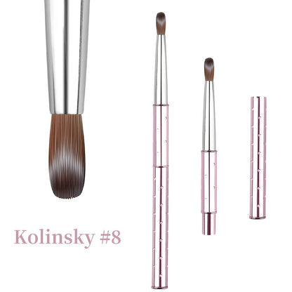 Kolinsky Nail Brush Pink Sparkling Metal Handle – Round Head Acrylic Nail Art Brush for Extensions & Manicure