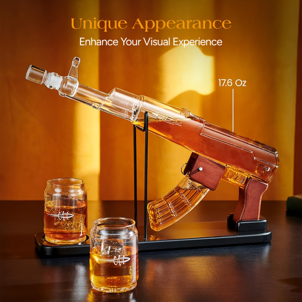 AK-47 Whiskey Gun Decanter Set with Detachable Magazine and Two 6.75oz Glasses, 17.6oz Liquor Dispenser Military Style Home Bar Decanter