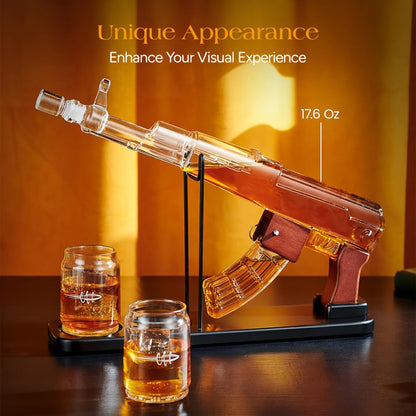 AK-47 Whiskey Gun Decanter Set with Detachable Magazine and Two 6.75oz Glasses, 17.6oz Liquor Dispenser Military Style Home Bar Decanter