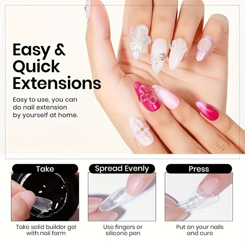 Clear Poly Nail Extension Gel 2-Piece Set, 100g Jars with Application Brush for 3D Sculpting and Rhinestone Nail Art
