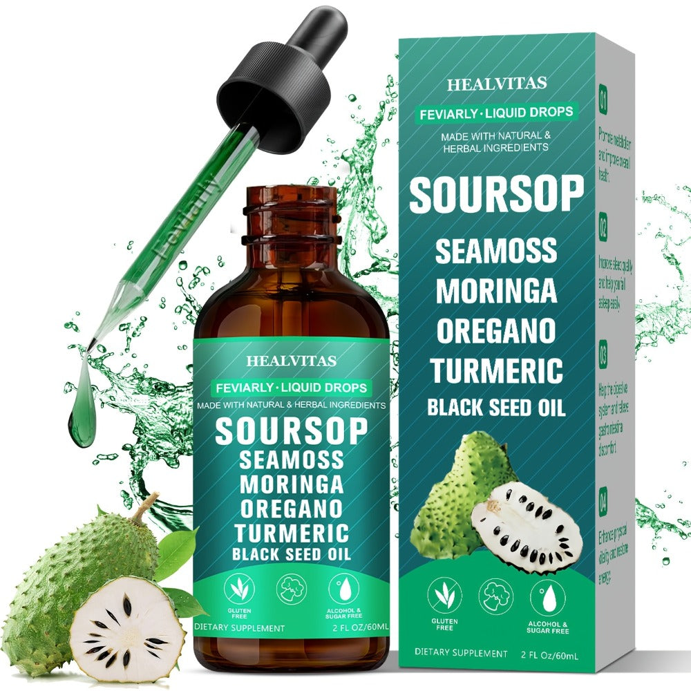 Soursop Bitters Liquid Drops 10-in-1 with Sea Moss Ashwagandha Moringa Turmeric Black Seed Oil