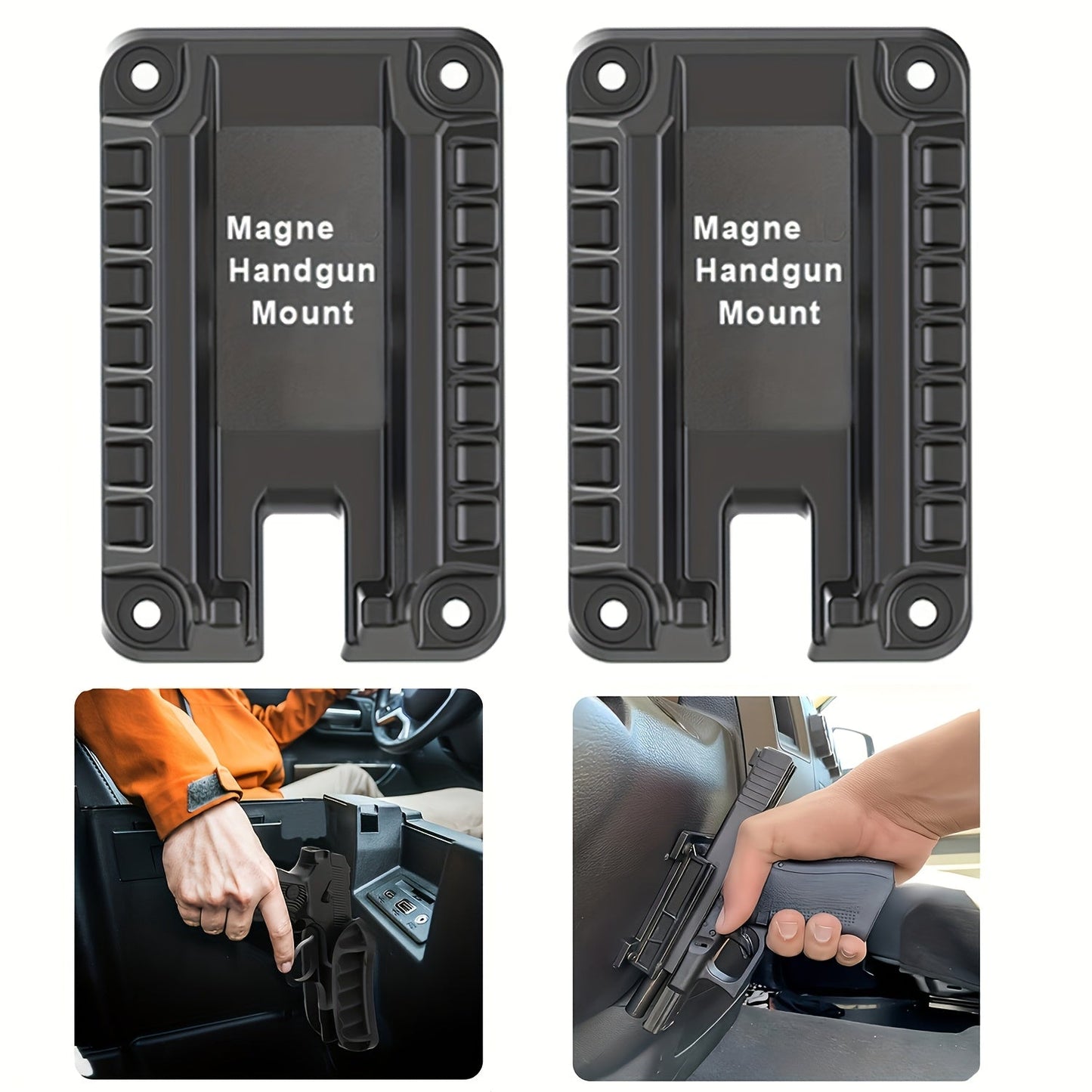 Magnetic Gun Holder Mount 2-Pack – Strong Concealed Pistol Magnet for Car, Truck, Desk, Bedside, Under Counter, Wall & Safe