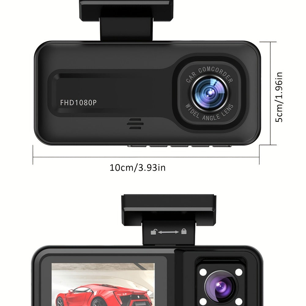 Three-Channel Dash Camera Kit with Front, Cabin and Rear Cameras plus Pictured 64 GB Card Pictured