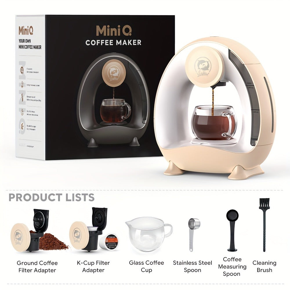 Compact Single-Serve Coffee Maker for Pods, Grounds or Tea with 4-8oz Serving Label and Four Colors