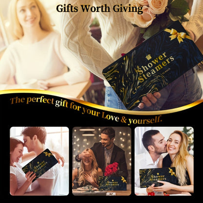 Eight 30 g Shower Steamer Tablets in Eight Fragrance Labels with Black-and-Gold Gift Box Packaging