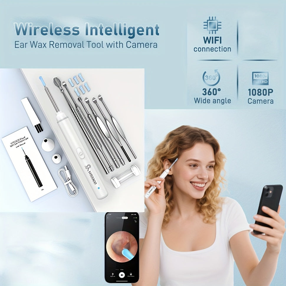 1080P-Marked Wireless Visual Ear Camera Kit with Six LED Lights, Cleaning Heads and Three Color Options