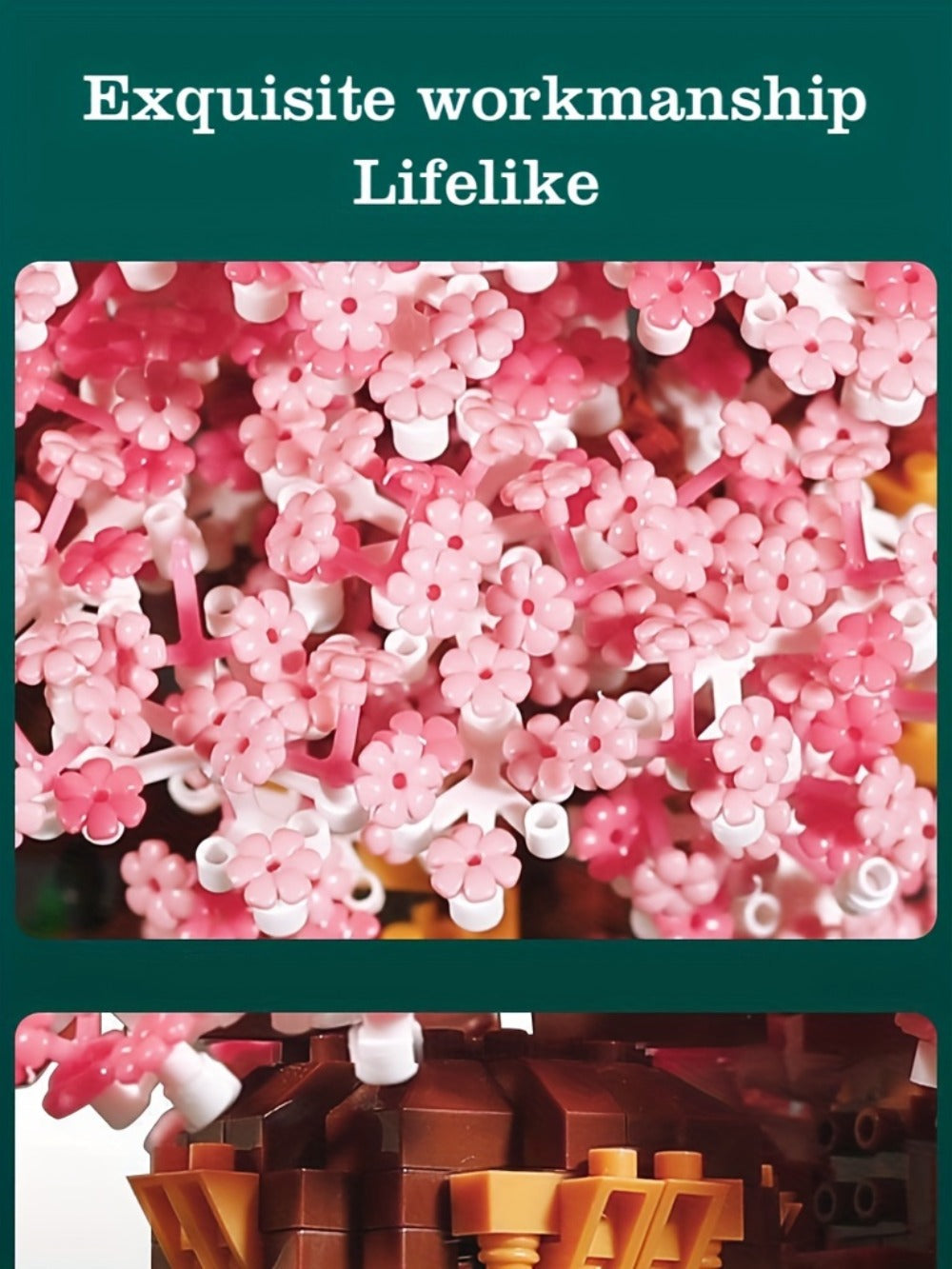 Building Block Set Cherry Blossom Tree House, 1020 or 2028 Micro Pieces with Pink Canopy and Base Display