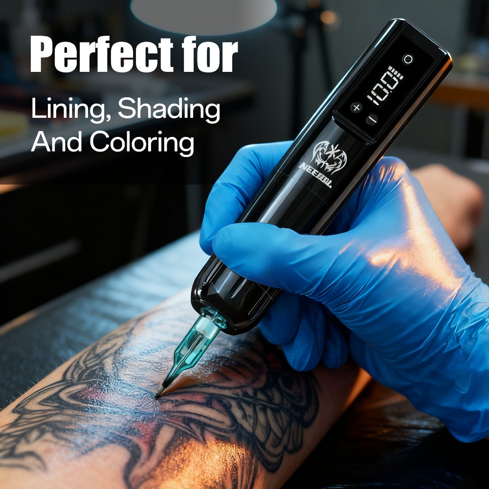 Cordless Tattoo Pen Machine Neebol Wireless Rotary Tattoo Gun with LCD Screen Display for Temporary Body Art, Festivals and Costumes