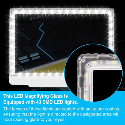 Hands-Free Magnifier with Light, 43 LED Full Page Lighted Magnifier for Reading, Flexible Gooseneck Stand