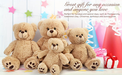 Plush Toy Soft Brown Teddy Bear in 10-Inch or 12-Inch Sizes with Classic Paw-Pad Details for Character Display, Room Decor and Gift