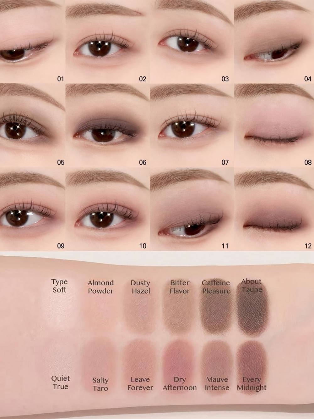 Eyeshadow Palette 12-Shade Neutral Pink and Brown Compact with Clear Lid and Brush Accessory