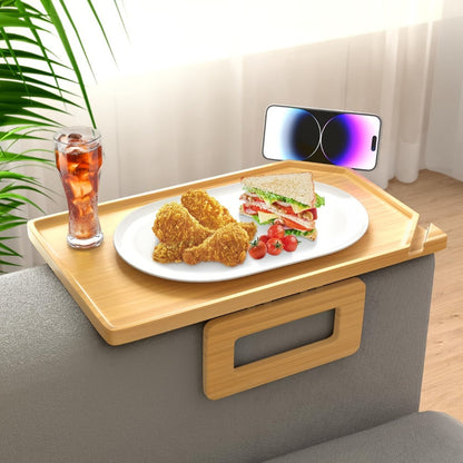 Bamboo Sofa Arm Tray with Folding Legs for Entryways, Bedrooms and Living Spaces, with the Listed Configuration