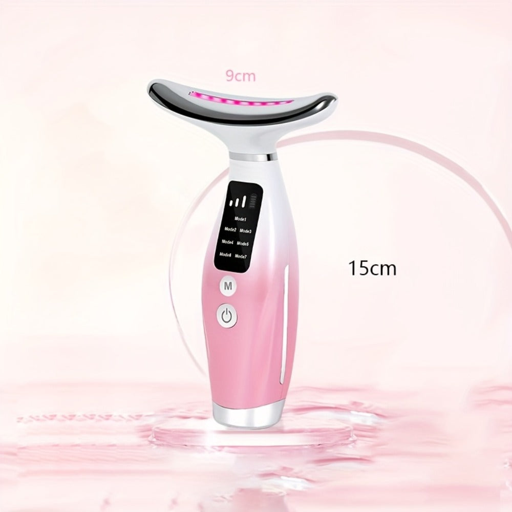 LED Light Therapy Face Neck Shoulder Massager 7-Color USB Rechargeable Multiple Adjustable Modes Facial for Home or Salon Spa Use