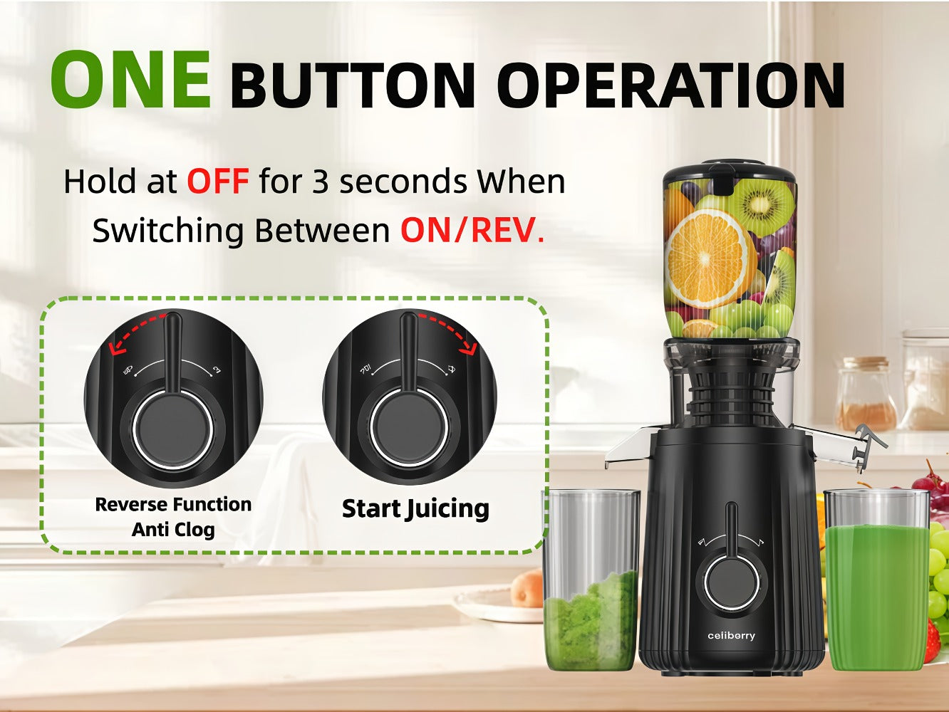 Masticating Juicer Cold Press - 4.25" Wide Feed Chute Auto-Feed Slow Juicer for Whole Fruits & Vegetables
