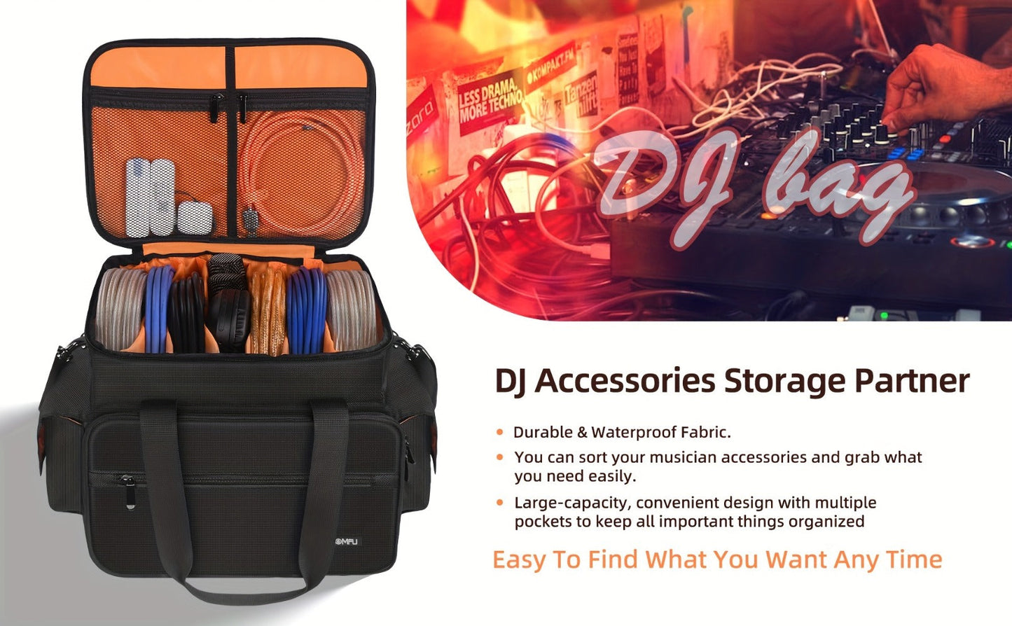 DJ Gig Bag with Removable Dividers, Padded Controller Mixer Carrying Case, Modular Interior, Touring Studio Travel Ready