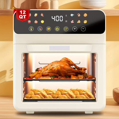 12-Quart Countertop Air Fryer Oven with Viewing Window, Interior Light and White or Black Finish