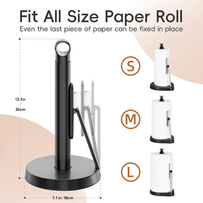 Paper Towel Holder Countertop – Stainless Steel Standing Dispenser with Tension Arm for One-Handed Tear
