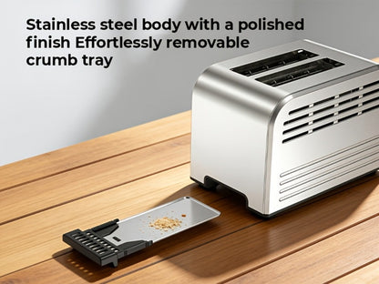 Toaster 2-Slice Stainless Steel Smart Touchscreen, 5 Bread Types, 6 Browning Levels, Wide Slots, Temperature Control