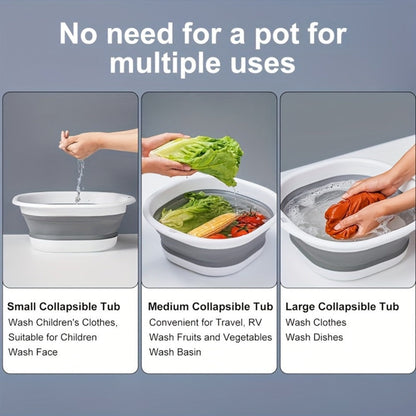 Collapsible Basin Set 3pcs – Foldable Wash Basin, Portable Dish Tub & Laundry Basket for Kitchen, Camping, Hiking & Home Storage