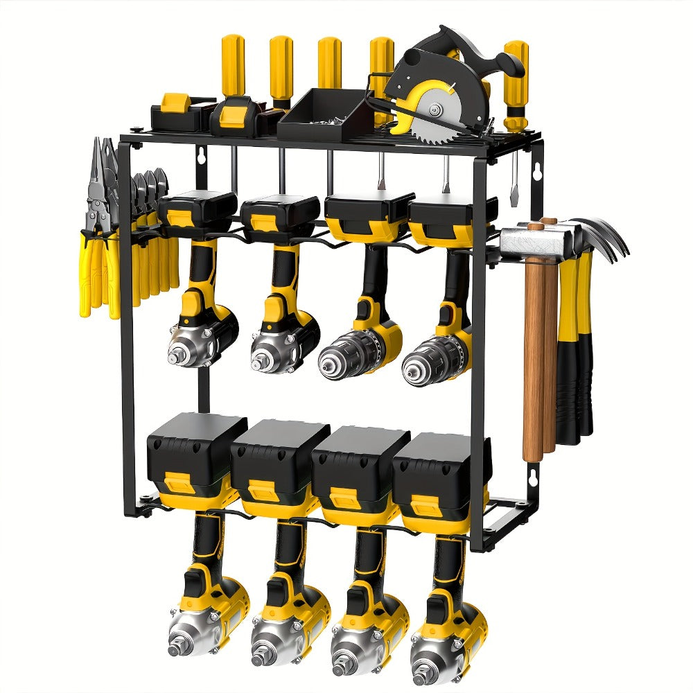 Wall Tool Storage Rack Metal Organizer - 4 Layer Cordless Drill Holder Clamp Bracket for Entryways, Bedrooms and Living Spaces