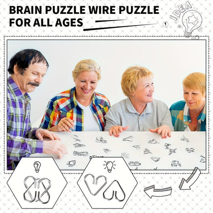 Metal Brain Teaser Puzzle Set 50 Pack, Golden Unlock Iron Chain Link Toys, Nine Rings Kongming Lock