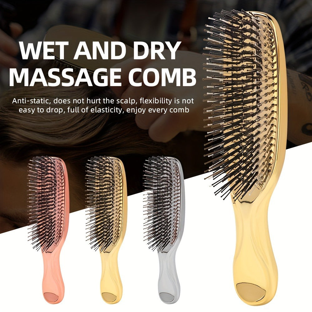 Air Cushion Comb Scalp Massage Brush Anti-Static Detangling Hair Comb Electroplated Flexible Cushion Pins Frizz Control Stimulates Hair