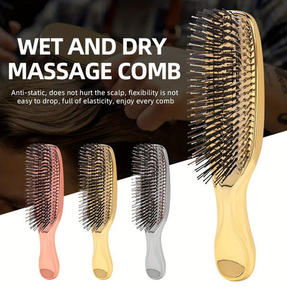 Air Cushion Comb Scalp Massage Brush Anti-Static Detangling Hair Comb Electroplated Flexible Cushion Pins Frizz Control Stimulates Hair