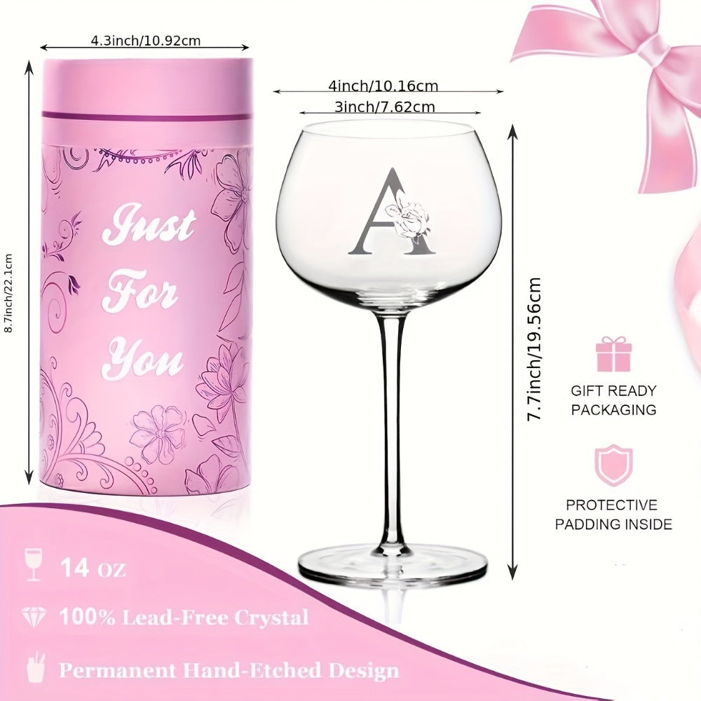 Personalized Wine Glass Gift for Women – A-Z Initial Letter Monogrammed Wine Glass with Gift Box & Greeting Card – Unique Birthday