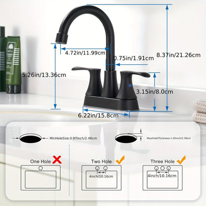 Centerset Bathroom Faucet 2 Handle 4 Inch – Dual Handle Vanity Sink Faucet with Pop-Up Drain & Supply Lines