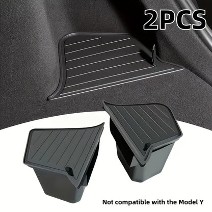 Car Trunk Organizer Side Storage Boxes for Tesla Model Y Juniper 2025 with Left/Right Black TPE Bins and Lids