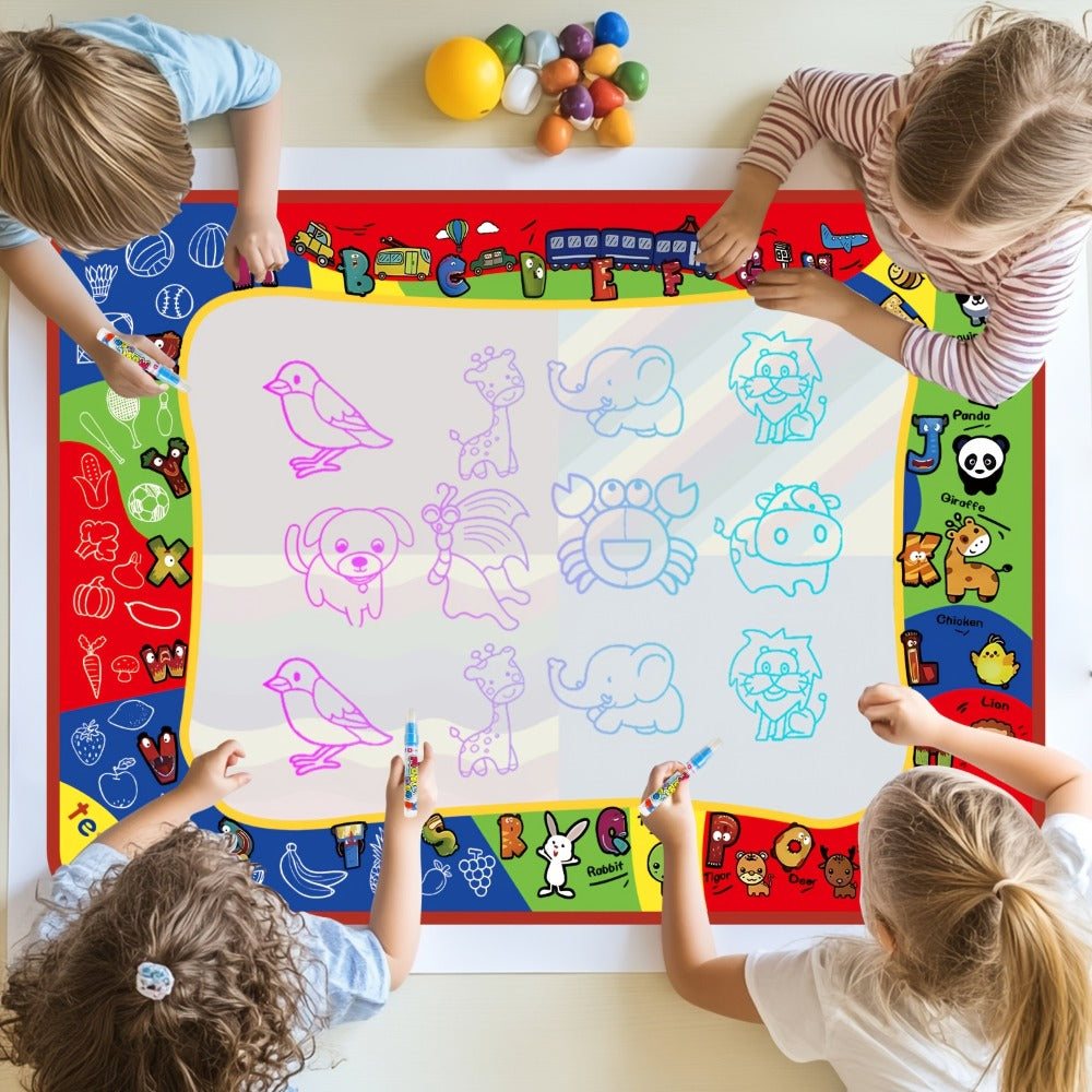 Reusable Water Doodle Mat for Kids with 2 Water Pens, Large Size Mess-Free Drawing Pad, Educational Art Toy