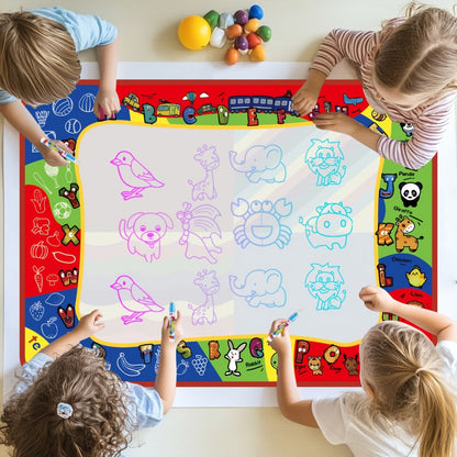 Reusable Water Doodle Mat for Kids with 2 Water Pens, Large Size Mess-Free Drawing Pad, Educational Art Toy