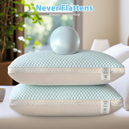 Cooling Bed Pillows 2-Pack – Neck Support for Side, Back & Stomach Sleepers | Machine Washable | Soft Polyester Fill | Perfect for Bed