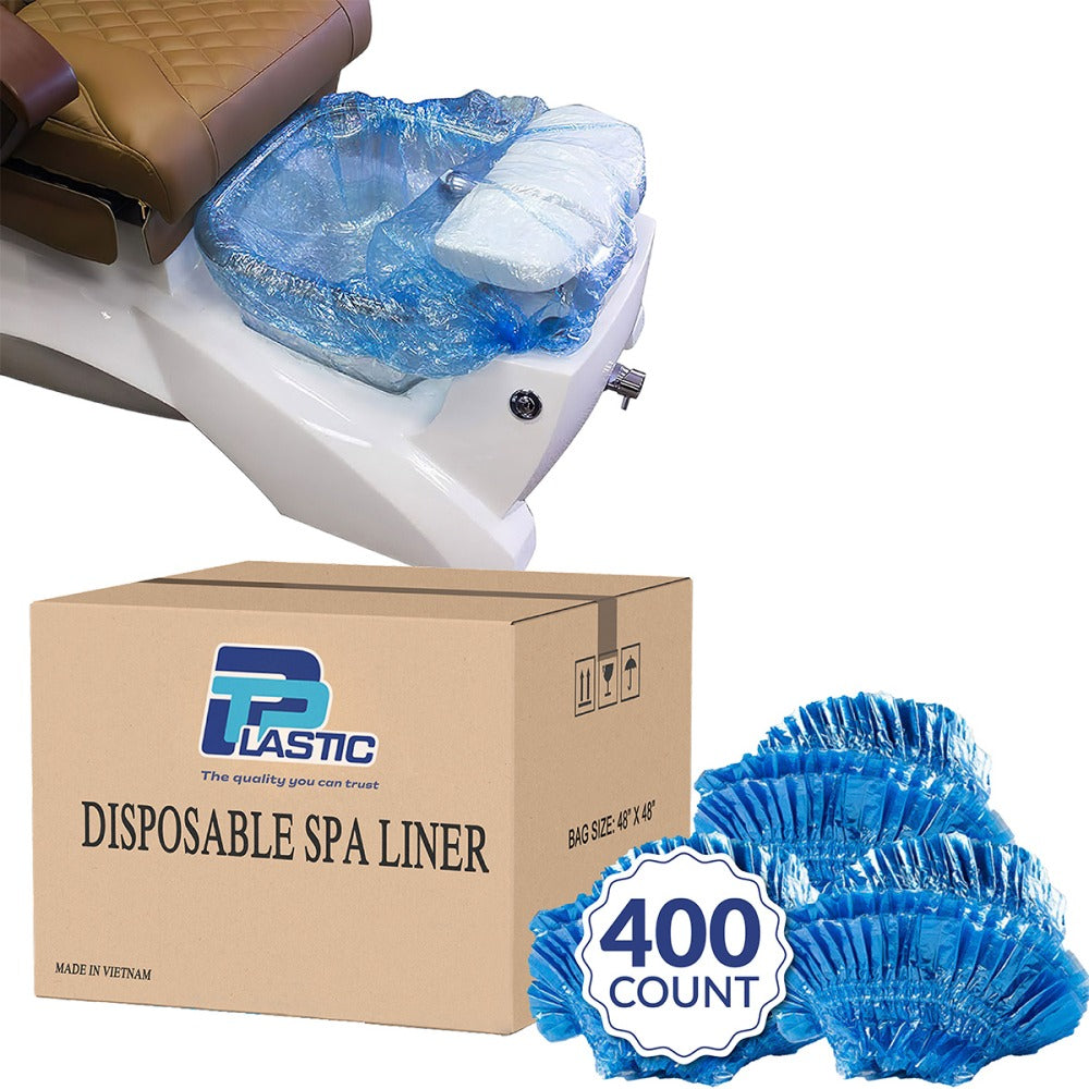Disposable Pedicure Liners 400 Count XL 48"x48" Blue – Plastic Foot Spa Bowl Liners 9.5 Mic for Pedicure Chair Tub Nail Salon Spa