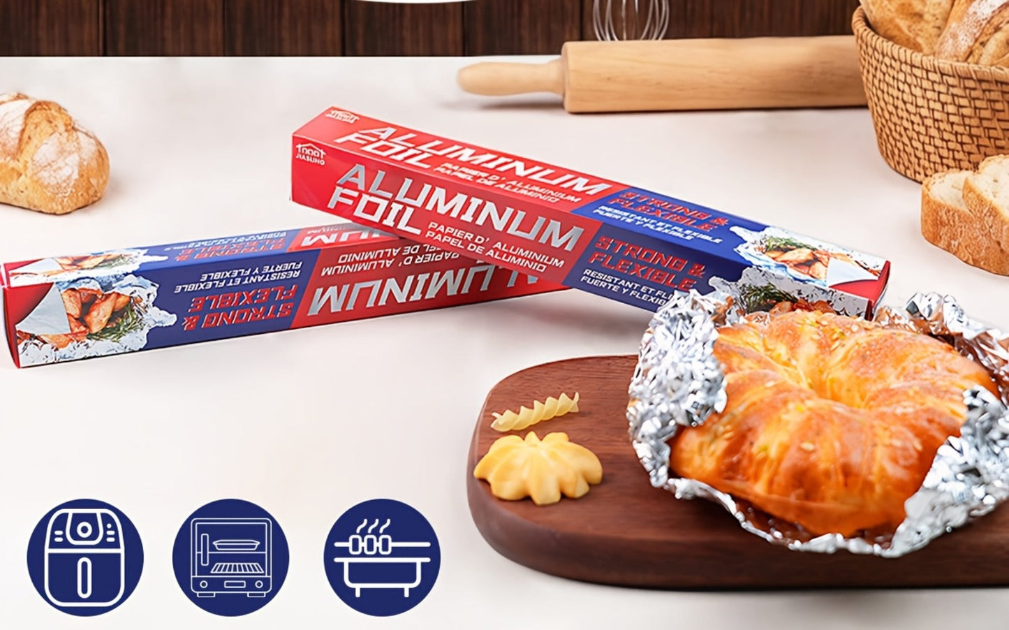 Aluminum Foil Roll 12 Inch Wide 30 Sq Ft for Restaurant Food Packaging Grilling Cooking for Grilling, Camping and Outdoor Meals