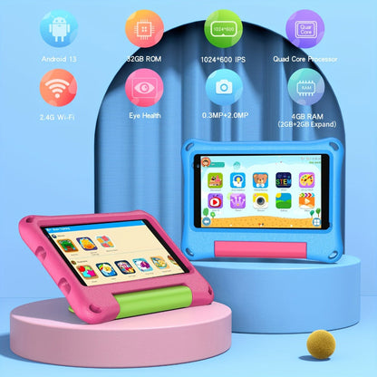 Kids Tablet PRITOM 7 Inch with Android 13, 4GB RAM, 32GB Storage, 1TB Expansion and Silicone Case